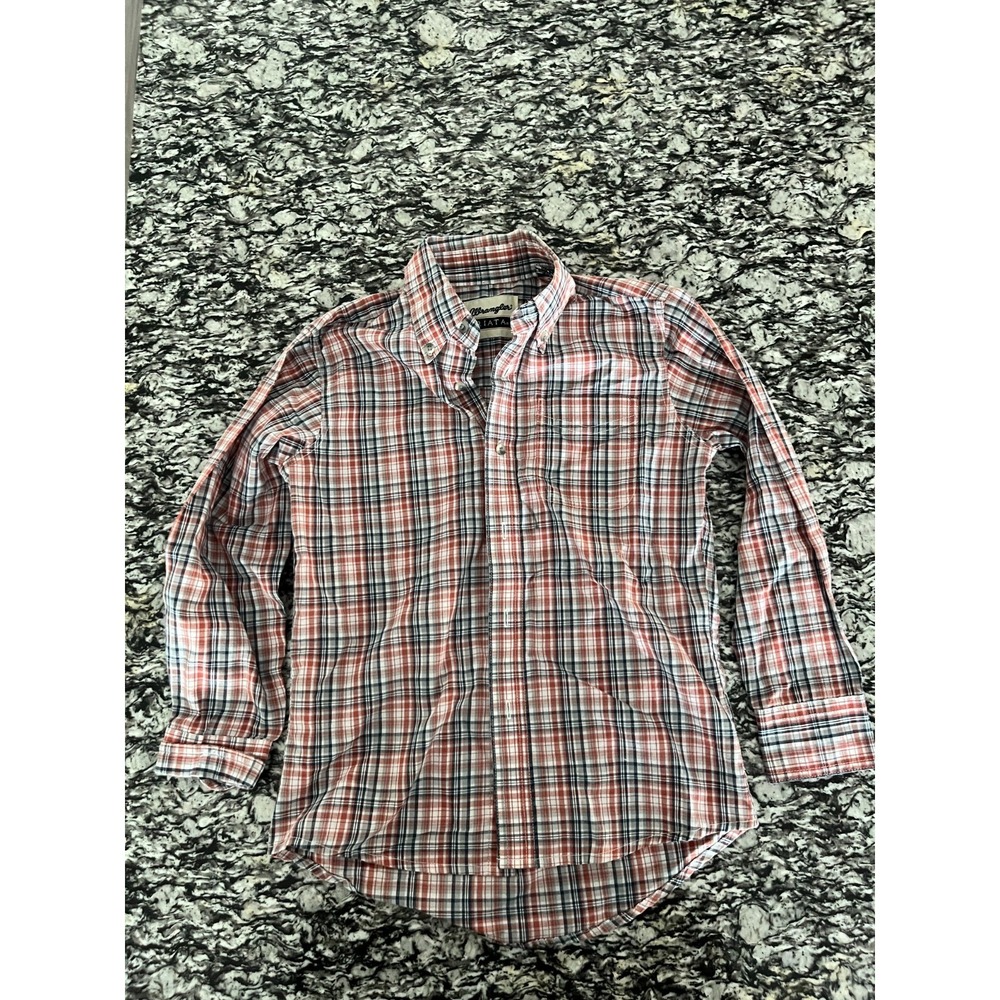Wrangler Riata Shirt Mens Medium Multicolor Plaid Round Hem Button Down Western